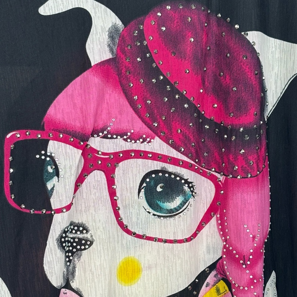 Beautifulcom Black Two Sided Gem Detail Lovely Barbie Dog Graphic Blouse XL - Picture 3 of 8